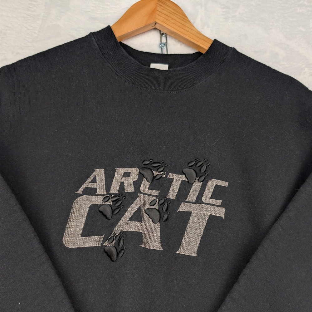 VTG Arctic Cat Snowmobile Sweatshirt Men's L Black Embroidered USA Made 90s